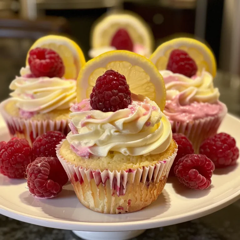 Juicy Raspberry Lemonade Cupcakes decorated with fresh raspberries and colorful straws.