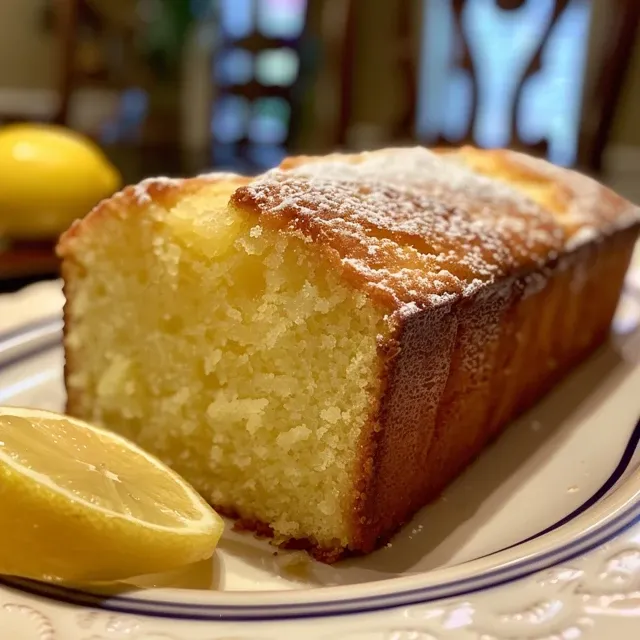 Close-up image of a lemon loaf cake displaying its fluffy texture and glossy icing.