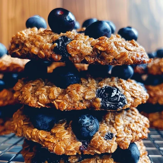 Side view of golden-brown blueberry oatmeal cookies with visible blueberries.