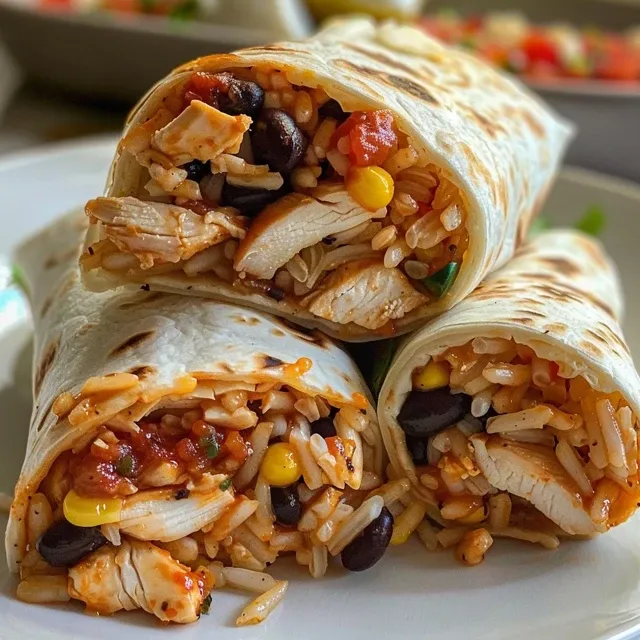 Side angle of a chicken burrito showcasing layers of rice, beans, and toppings.