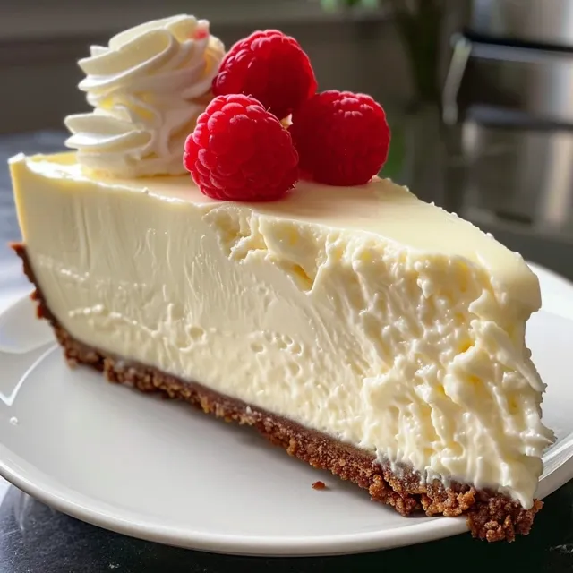 Elevate Your Dessert Game with Greek Yogurt Cheesecake Bliss Side perspective of Greek yogurt cheesecake with a rich and silky filling, served on a plate.