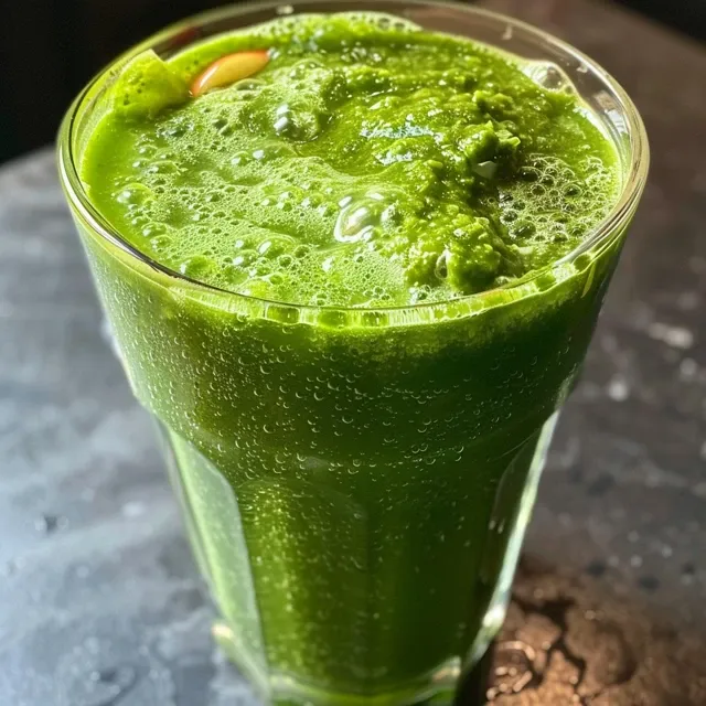 Revitalize Your Mornings with a Zesty Apple Ginger Green Smoothie Juicy apple ginger green smoothie featuring fresh ingredients, served with ice.