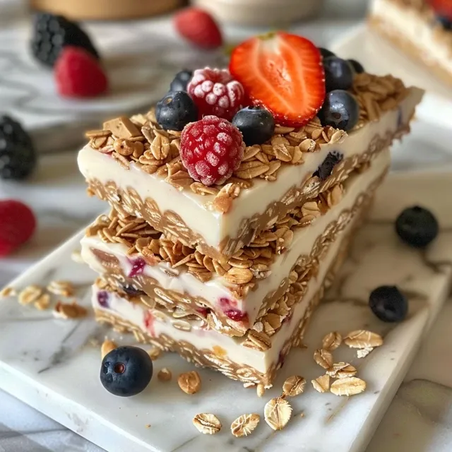 Delightfully Healthy: Crafting Your Own Frozen Yogurt Granola Bars A detailed side view of colorful frozen yogurt granola bars featuring various fresh fruits.