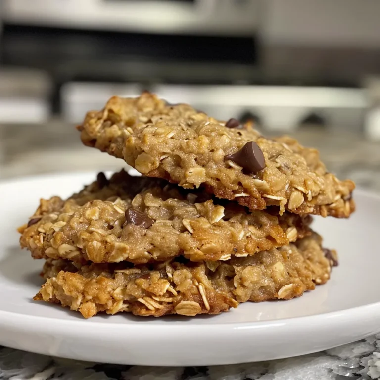 A close-up side view of golden-brown banana oat cookies with chocolate chips.