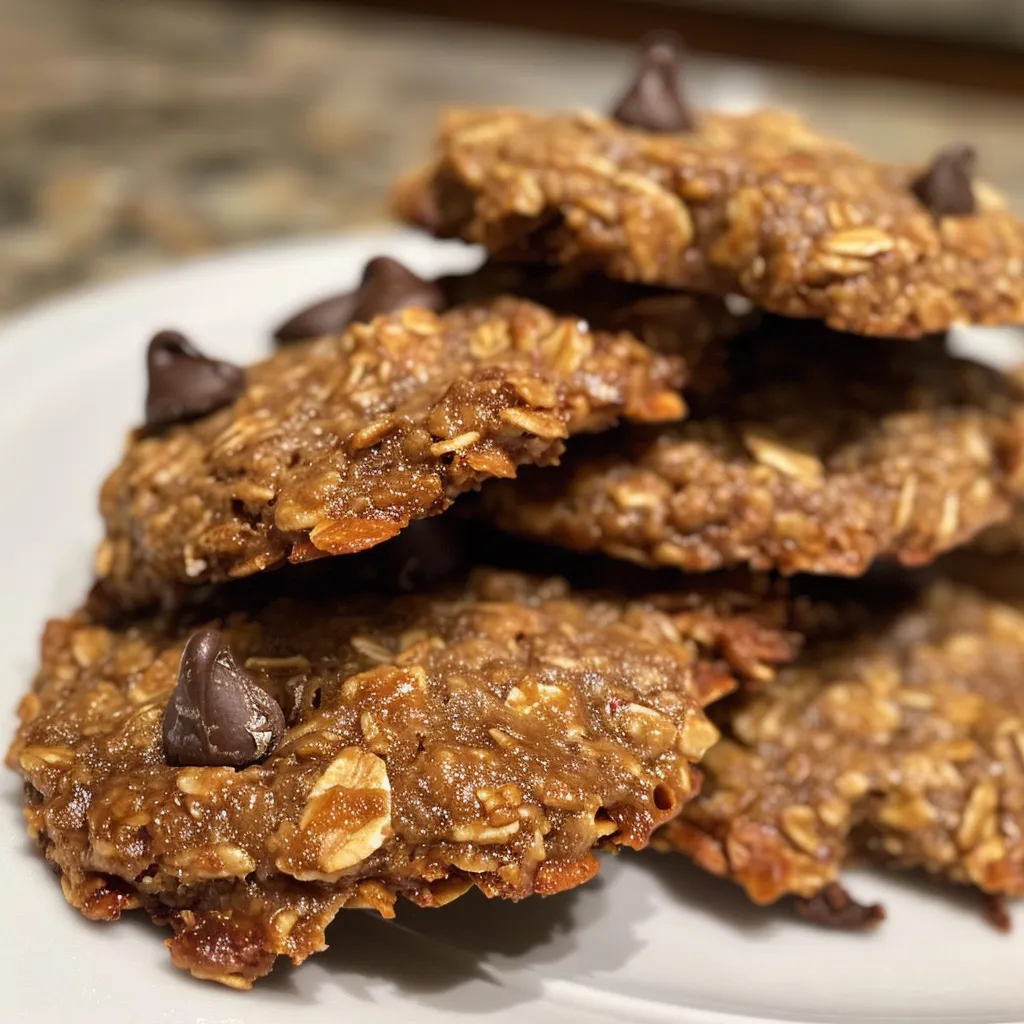 Juicy, chewy banana oat cookies displayed in a casual setting, highlighting their texture.