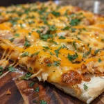 Juicy BBQ Cheddar Turkey Flatbread featuring turkey and BBQ sauce on naan.