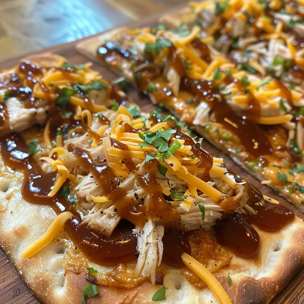 Gourmet BBQ Cheddar Turkey Flatbread showcasing golden cheese and chopped turkey.