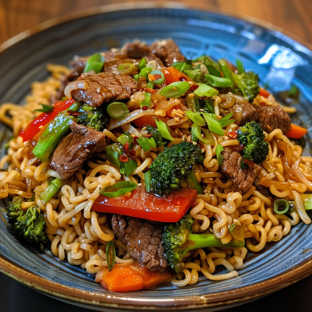 Juicy strips of beef stir-fried with vibrant vegetables and egg noodles.