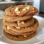 Freshly baked cookies featuring chunks of white chocolate and crushed Biscoff cookies.