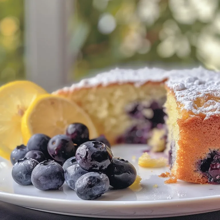 Brighten Your Day with a Blueberry Lemon Pound Cake Delight A detailed view of a blueberry lemon pound cake slice with glistening blueberries and lemon zest on top.