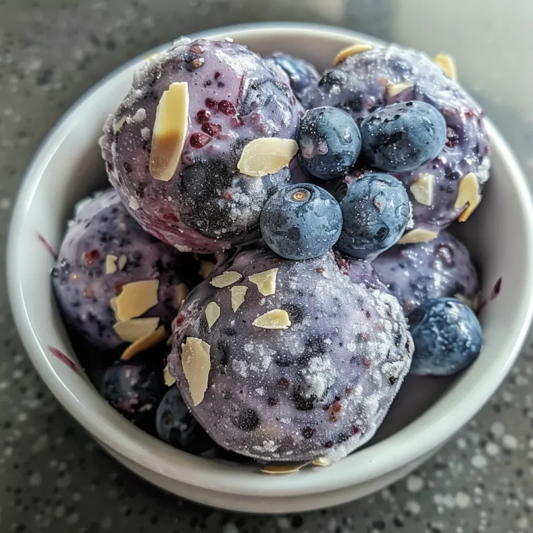 Close-up of juicy blueberry yogurt protein bites on a wooden surface.