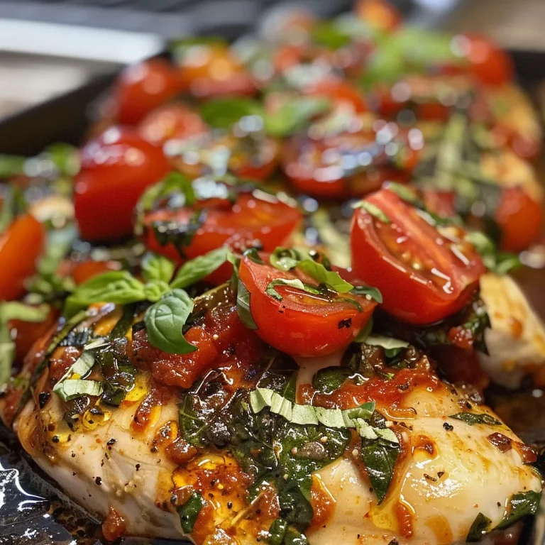 Creating Culinary Harmony: The Ultimate Bruschetta Chicken Bake Side view of a flavorful Bruschetta Chicken Bake showcasing colorful ingredients and layers.