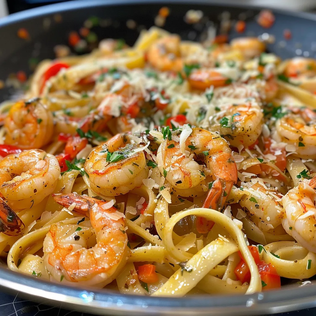 Delicious Cajun shrimp pasta featuring rich colors and textures from the ingredients.