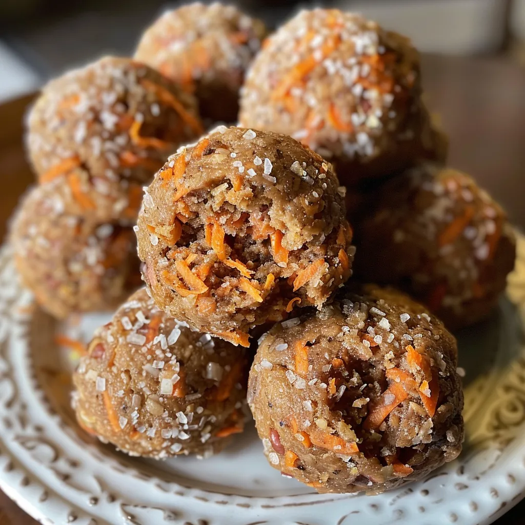 Detailed side angle of carrot cake bites, emphasizing the soft interior filled with spices and pineapple.