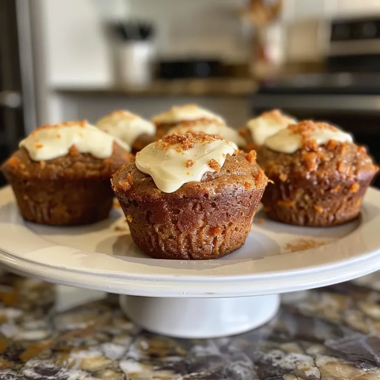Elevate Your Baking Irresistible Carrot Cake Muffins with Cream Cheese Frosting Close-up view of carrot cake muffins topped with cream cheese frosting.