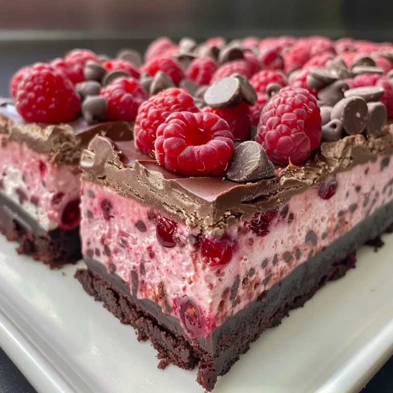 Indulge in Bliss: 5 Steps to Decadent Chocolate Raspberry Cheesecake Bars A delicious slice of chocolate raspberry cheesecake bar featuring chocolate curls and berries.