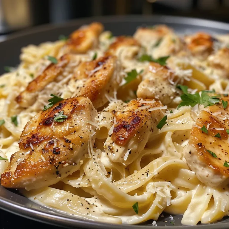 Indulge in the Creamiest Chicken Alfredo Pasta A Comforting Classic with a Twist Close-up view of creamy chicken Alfredo pasta in a bowl, showcasing rich sauce and chicken pieces.