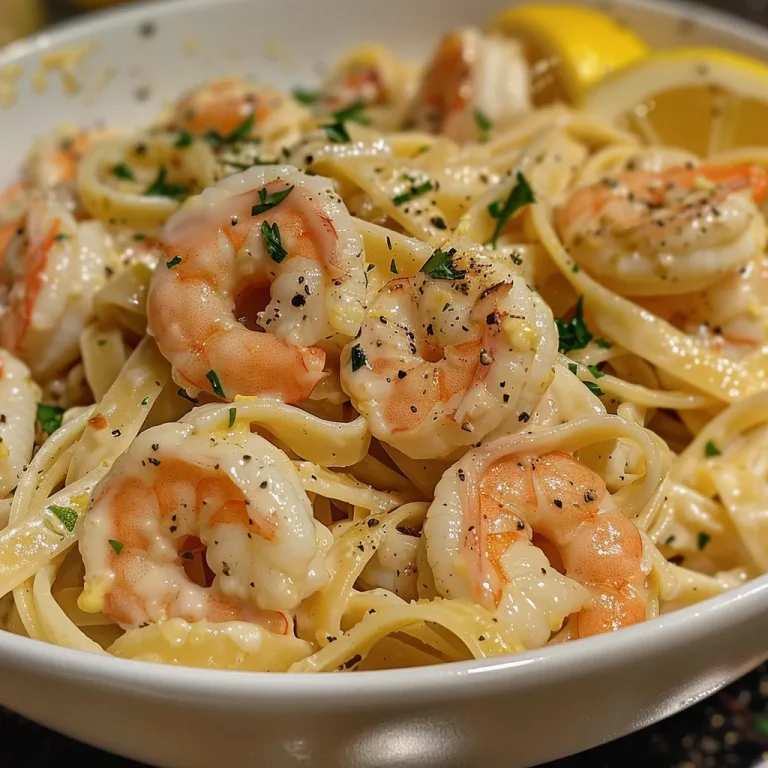 Indulge in Culinary Comfort A Creamy Shrimp Pasta Recipe to Savor Close-up of creamy shrimp pasta, showcasing shrimp and fettuccine in a rich sauce.