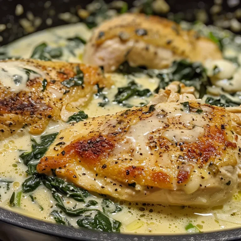 Elevate Your Dinner: A Creamy Spinach Chicken Skillet That Delights Side view of a skillet filled with creamy spinach and chicken, showcasing the rich texture and colors.