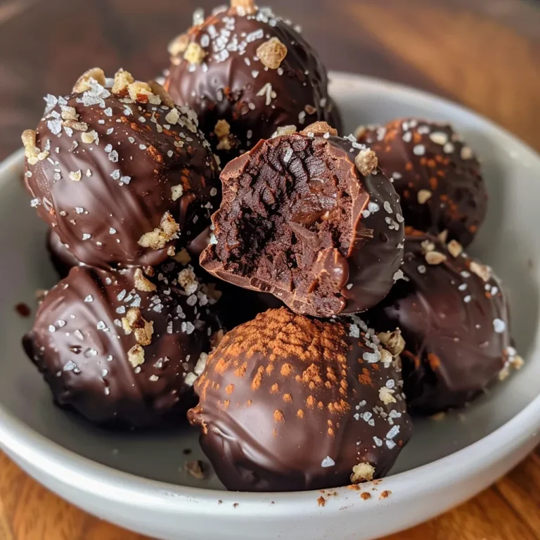 Close-up of dark chocolate avocado truffles, showcasing a rich, glossy exterior and a smooth interior.