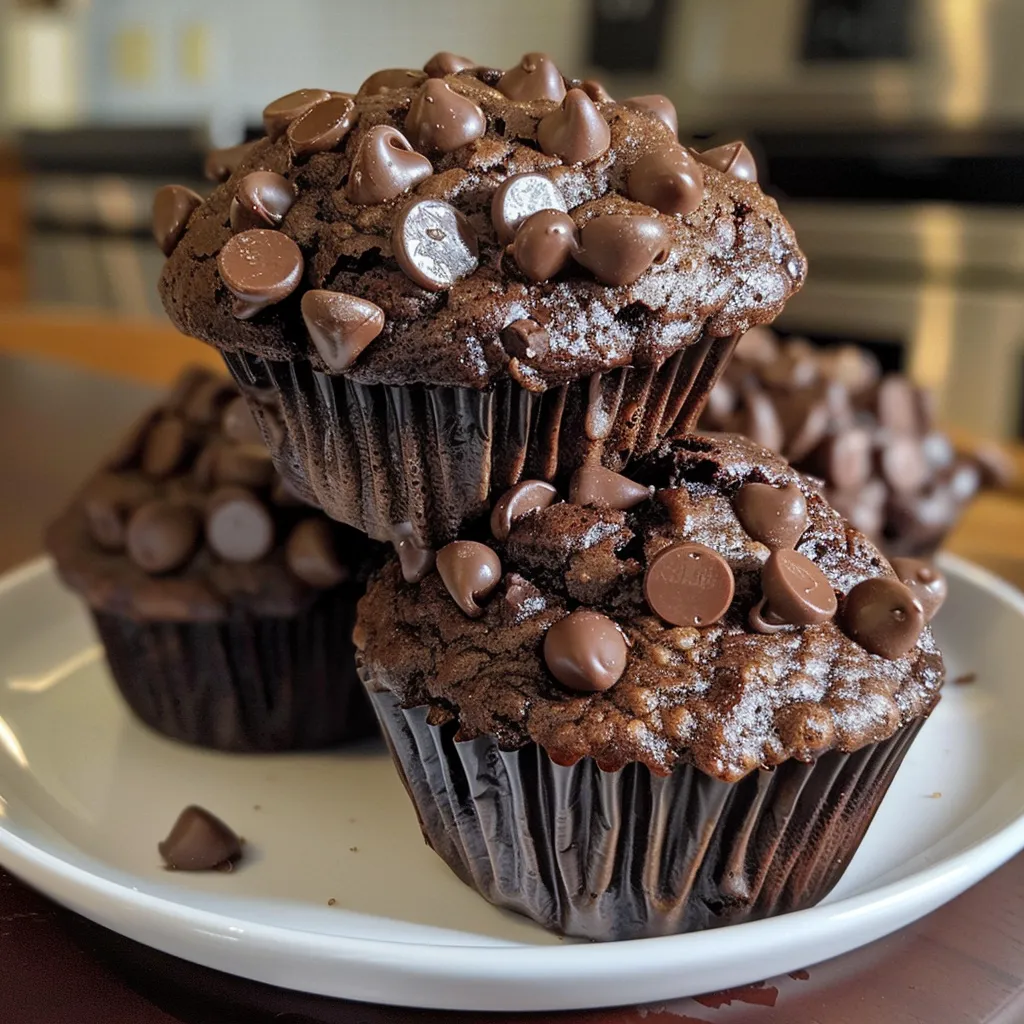 Juicy double chocolate banana muffin with chocolate chips, captured from a side angle.