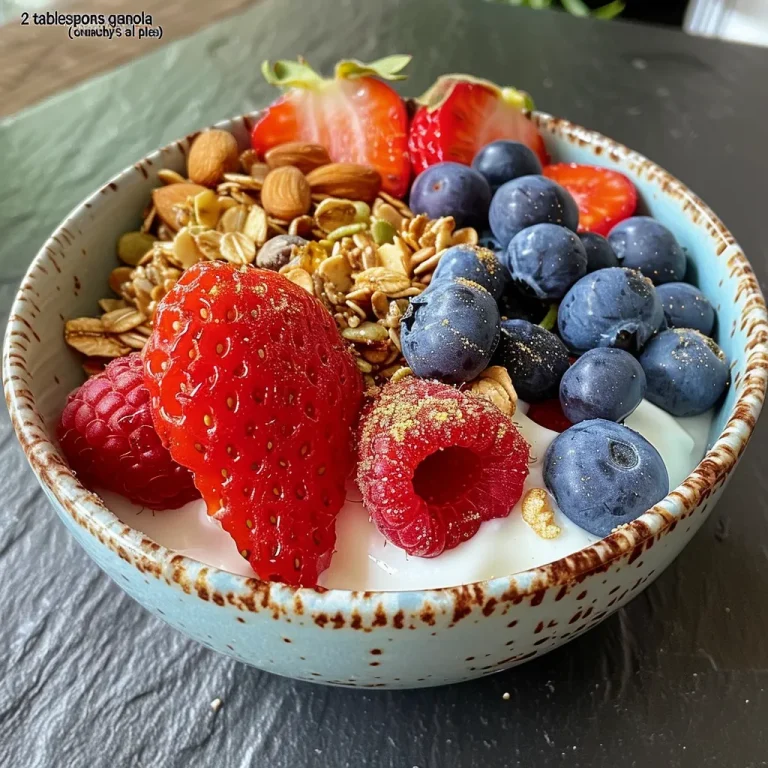 Start Your Day Right The Energizing Greek Yogurt Breakfast Bowl Side view of a bowl filled with Greek yogurt, fresh berries, granola, chopped nuts, and a sprinkle of cinnamon.
