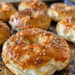 Freshly baked cottage cheese bagels, displaying a light and airy texture along with a shiny, golden crust.