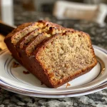 A delicious piece of Greek Yogurt Banana Bread, highlighting its soft texture with a hint of cinnamon.