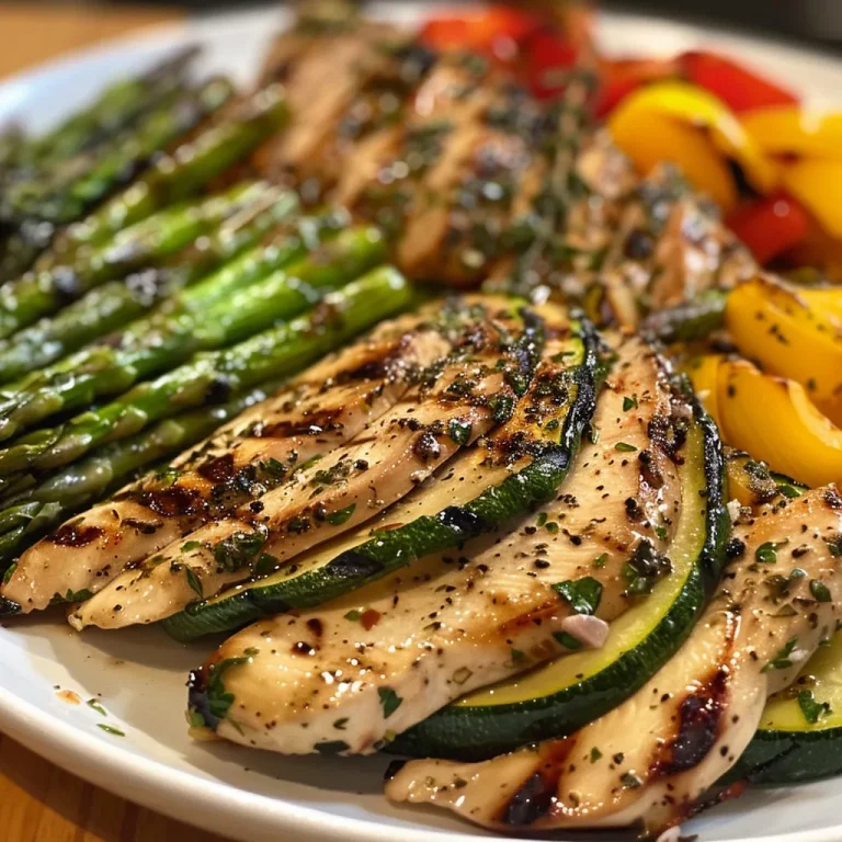 Elevate Your Grilling Game with Flavorful Garlic and Herb Chicken and Veggies Juicy grilled garlic and herb chicken cutlets with vibrant vegetables.