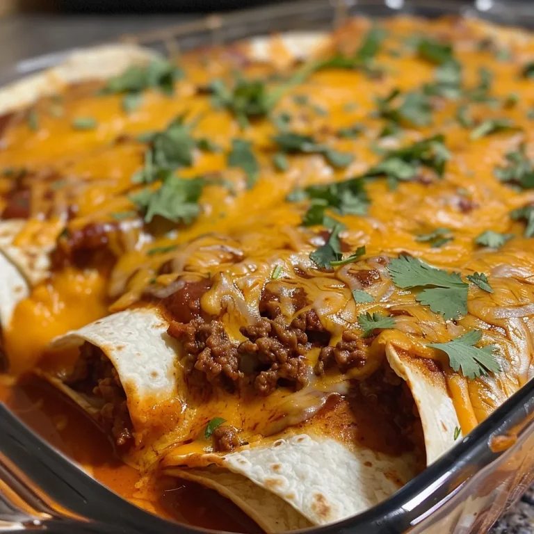 Crafting Flavorful Ground Beef Enchiladas: A Step-by-Step Journey Close-up of baked enchiladas showcasing layers of meat, cheese, and fresh garnishes.