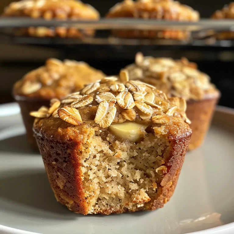 Close-up side view of Healthy Banana Oatmeal Muffins with a golden brown crust.