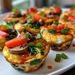Close-up side view of Healthy Egg Muffin Cups filled with colorful vegetables.