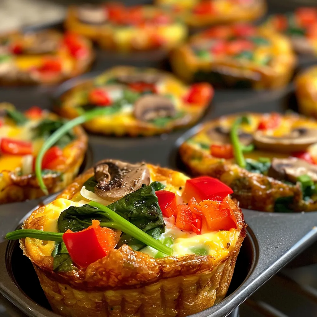 Deliciously baked Healthy Egg Muffin Cups showcasing diced peppers and spinach.