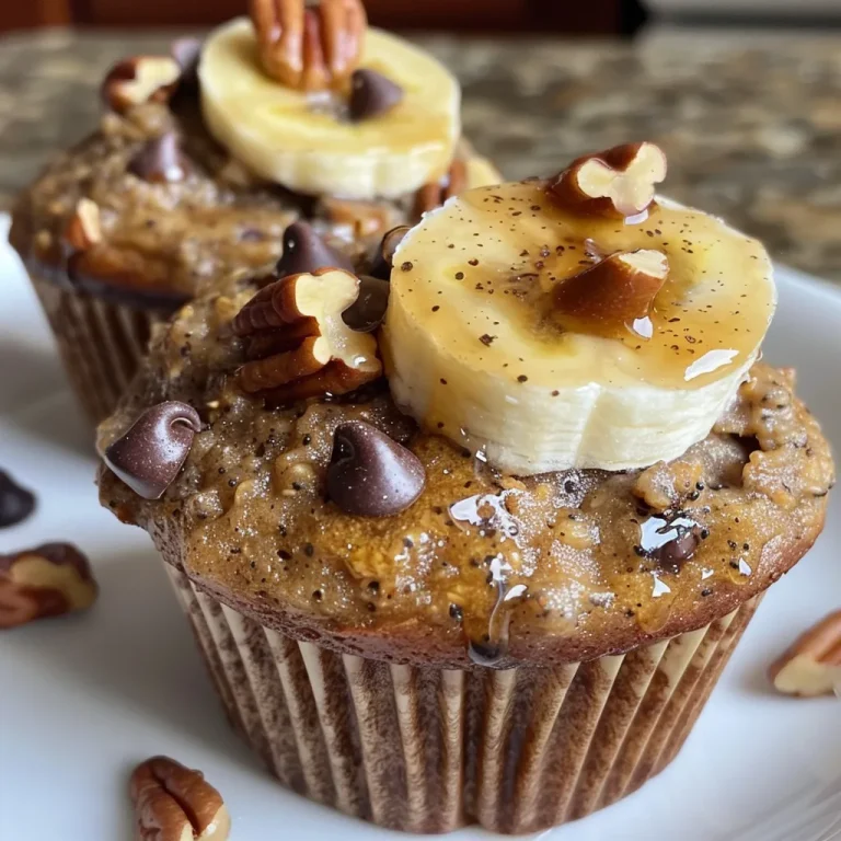 Close-up view of a golden-brown high-protein banana muffin with chocolate chips.