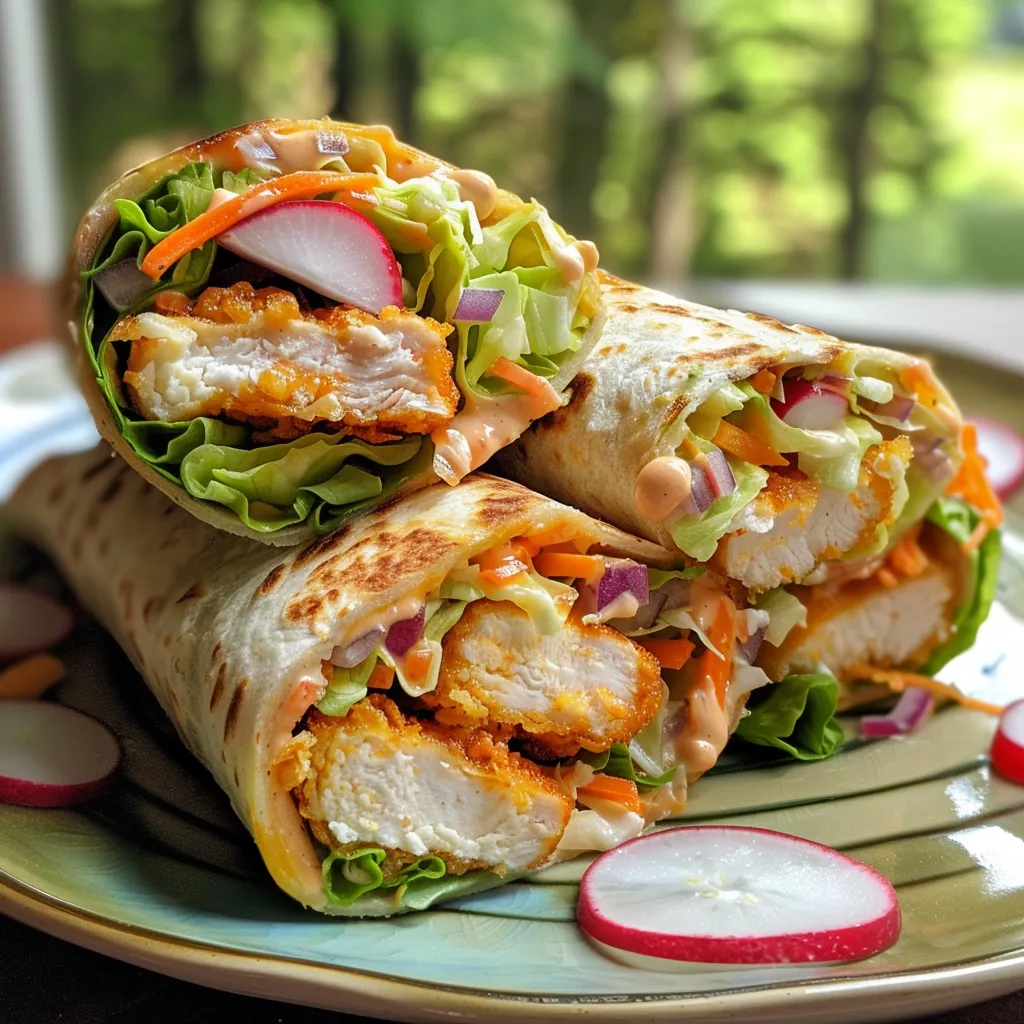 A vibrant Honey Mustard Chicken Wrap on a plate, highlighting its ingredients.
