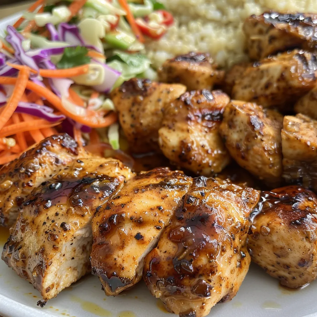 Close-up view of a hot honey chicken dish with a vibrant array of ingredients.