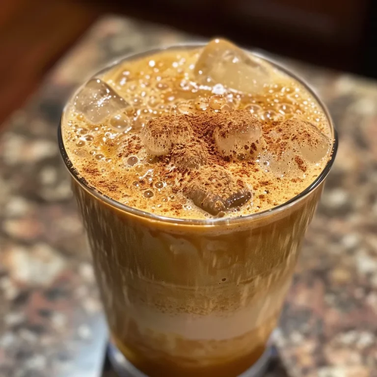Brewed Bliss Crafting the Perfect Iced Honey Cinnamon Latte at Home A close-up of an iced honey cinnamon latte in a clear glass filled with ice.