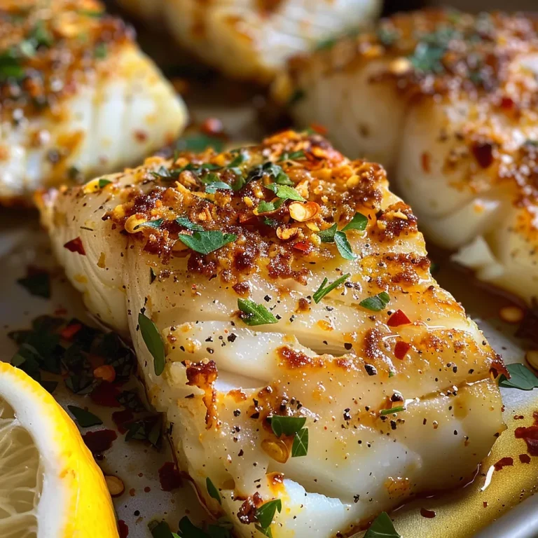 Elevate Your Dinner with This Zesty Lemon Garlic Butter Cod Side view of cod fillets glistening with garlic butter and lemon zest.