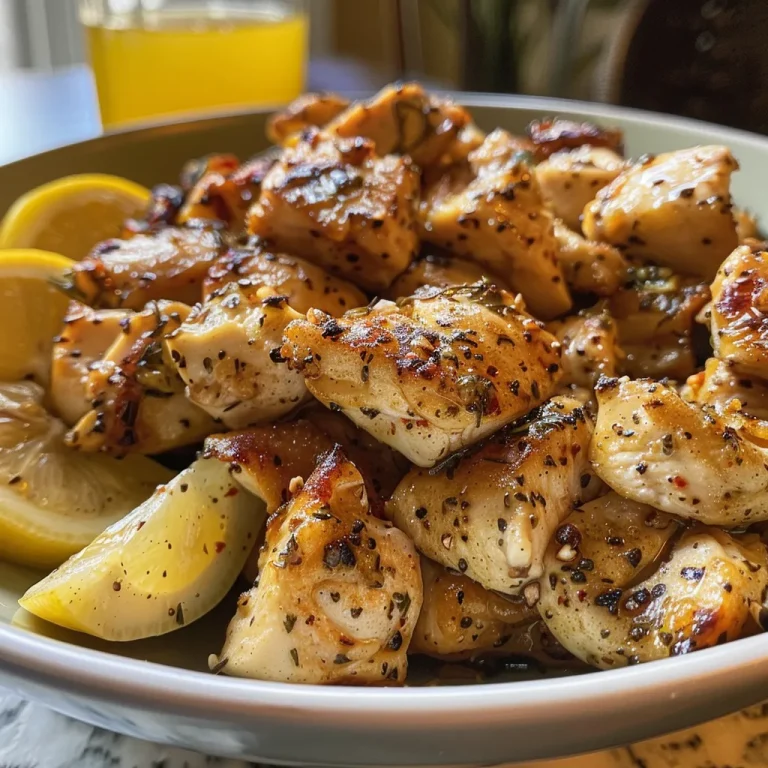 A close-up side view of a Lemon Pepper Chicken Bowl featuring creamy lemon sauce.