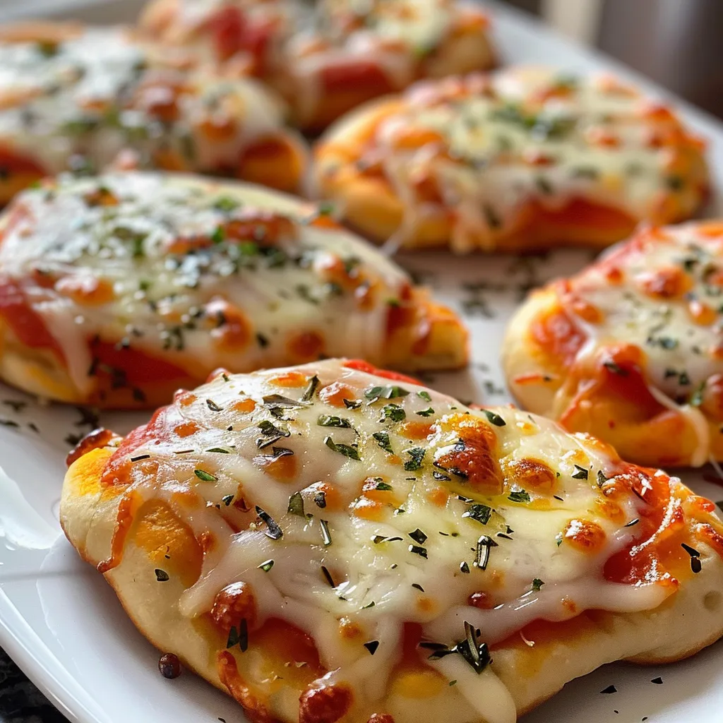 A side view of a mini naan pizza with a golden crust, sauce, and toppings.