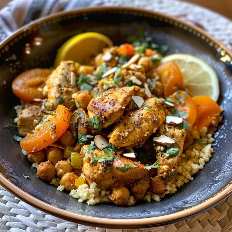Close-up view of a Moroccan chicken couscous bowl, highlighting the vibrant ingredients and textures.
