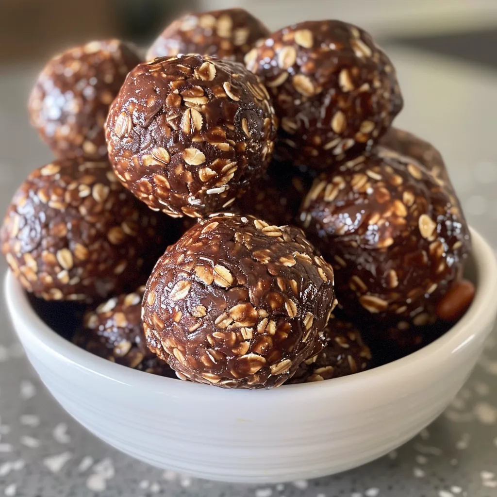 Juicy and delicious-looking no-bake brownie protein bites, highlighted in natural light.