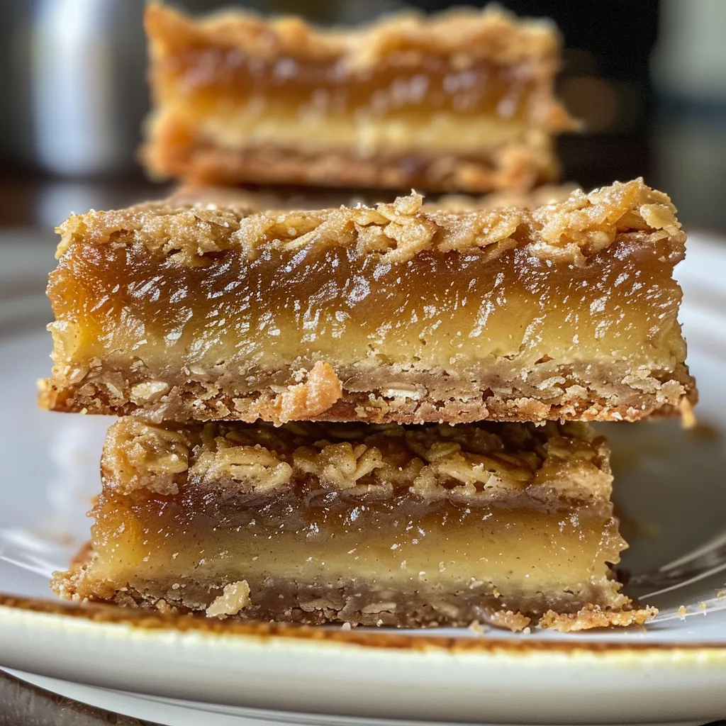 Juicy Oatmeal Lemon Creme Bars displayed with a rich golden color and a creamy topping.