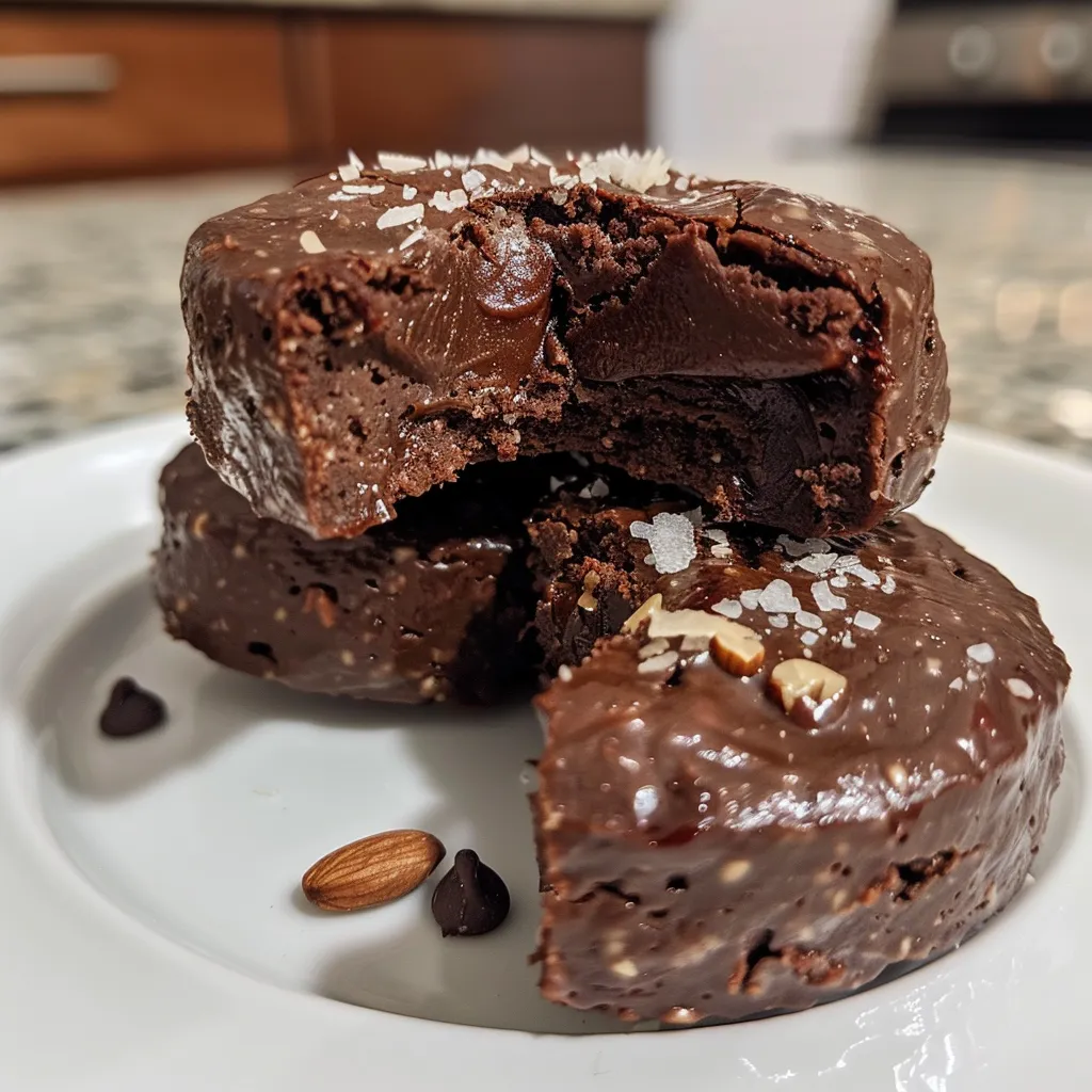 Side view of a moist protein brownie bite showcasing its rich, chocolatey texture.