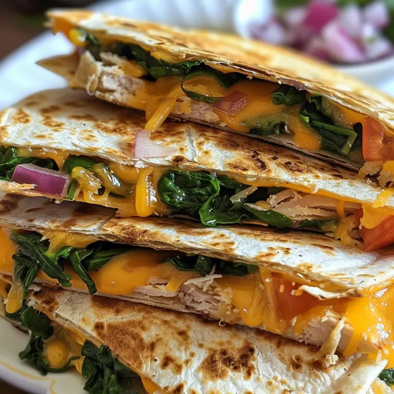 Quick and Delicious Turkey Spinach Quesadillas: A Weeknight Wonder Side view of golden-brown quesadilla with visible filling of turkey and cheese.