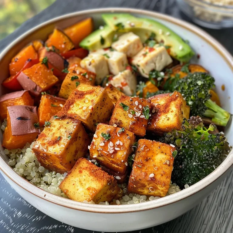 Nourishing Your Plate The Vibrant Spiced Tofu Roasted Veggie Quinoa Bowl A colorful quinoa bowl featuring spiced tofu, roasted vegetables, and sliced avocado.