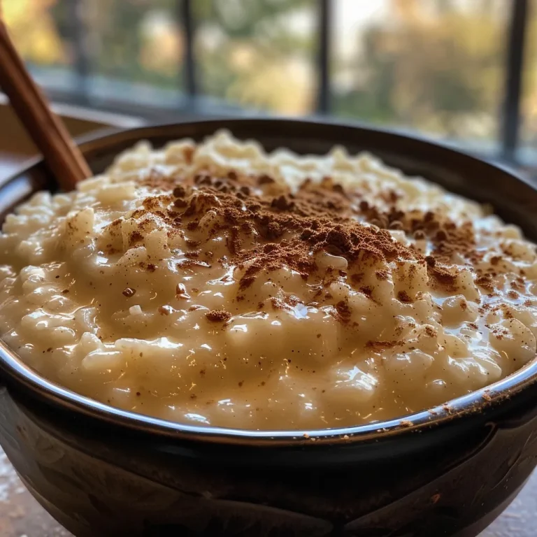 Bringing Warmth to the Table A Simple Stovetop Rice Pudding Recipe A close-up image of creamy stovetop rice pudding in a bowl, sprinkled with cinnamon.