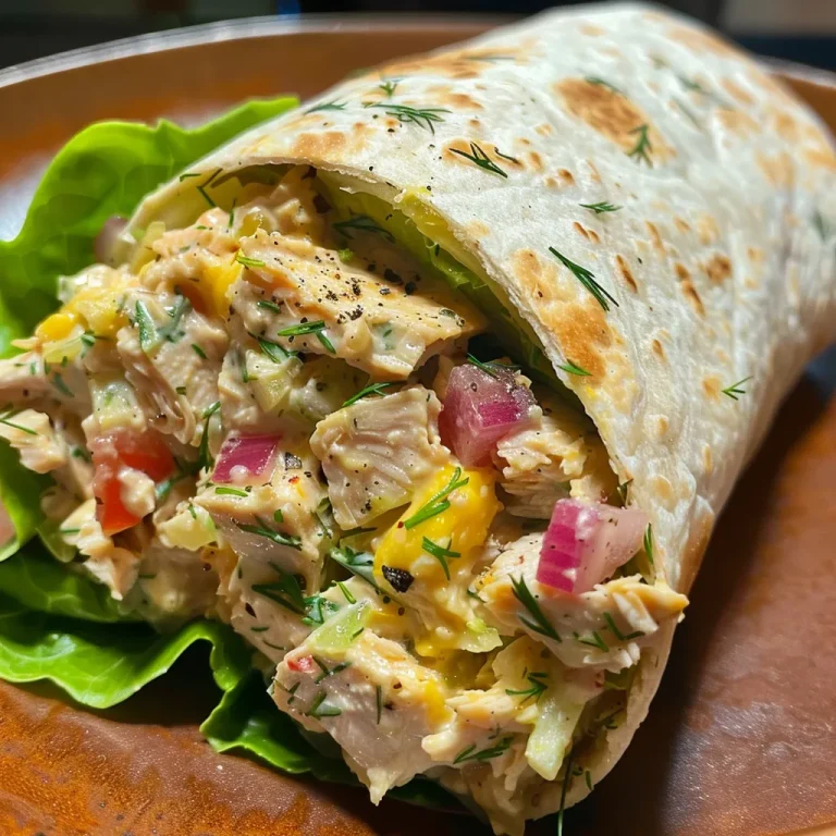 Elevate Your Lunch Game The Ultimate Tuna Wrap Recipe Close-up view of a juicy tuna wrap with fresh ingredients.