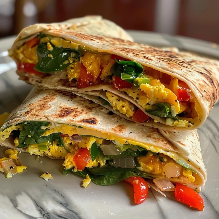 Close-up of a veggie breakfast egg wrap filled with colorful vegetables and cheese.