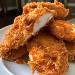 ['Close-up view of crispy Air Fryer Buffalo Chicken pieces with a rich orange sauce.', 'Side angle of juicy Air Fryer Buffalo Chicken, coated in buffalo sauce, on a plate.', 'Air Fryer Buffalo Chicken bites, golden-brown with visible buffalo sauce drizzled on top.', 'Appetizing Air Fryer Buffalo Chicken pieces showcasing texture and color from buffalo sauce.']